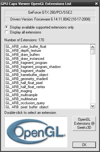 opengl 2.0 graphics card list