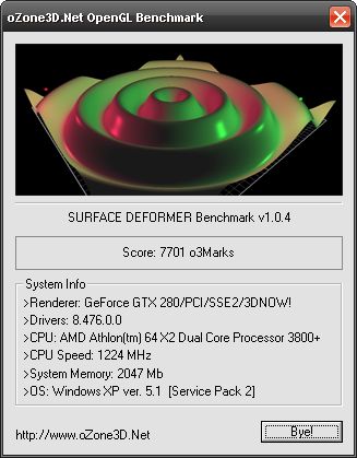 EVGA GeForce GTX 280 - Surface Deformer Benchmark
