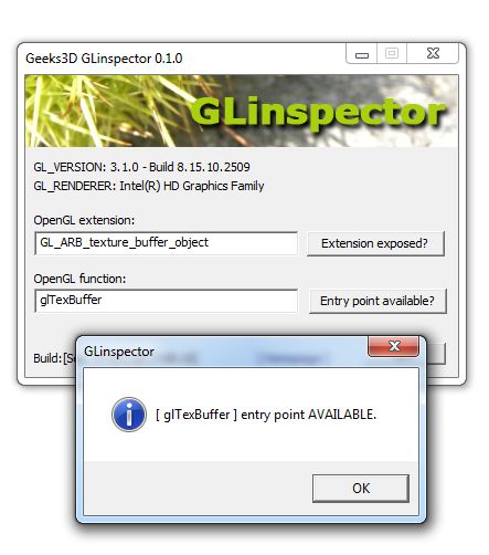 GLinspector, OpenGL extensions and functions