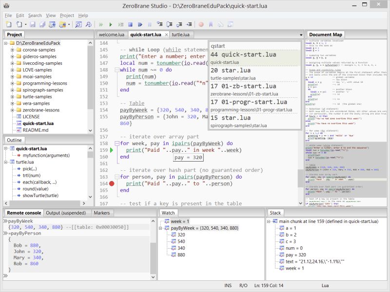 ZeroBrane Studio + Lua debugging