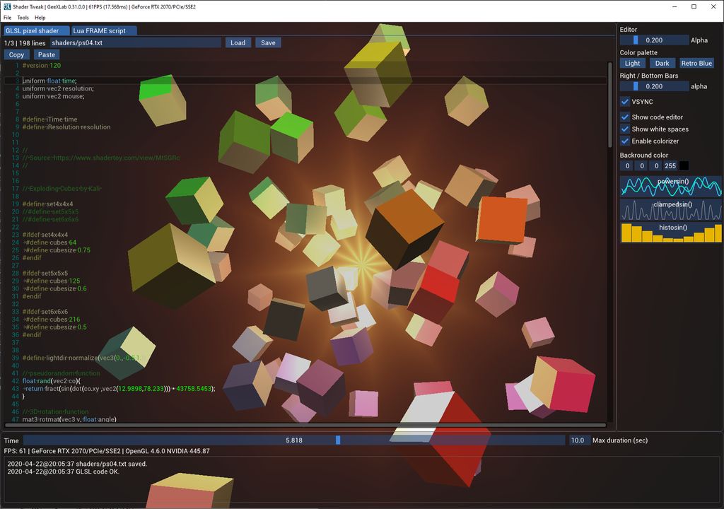 GeeXLab - Shader Tweak - GLSL live coding